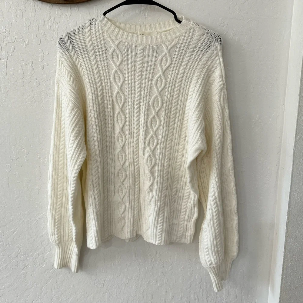 Lovers + Friends Cable Knit Fisherman White Pullover Preppy Sweater Size Small